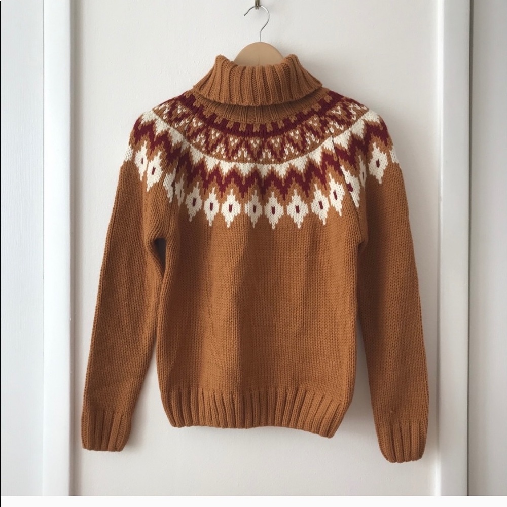 Rachel Zoe Fair Isle Turtleneck Sweater in Camel